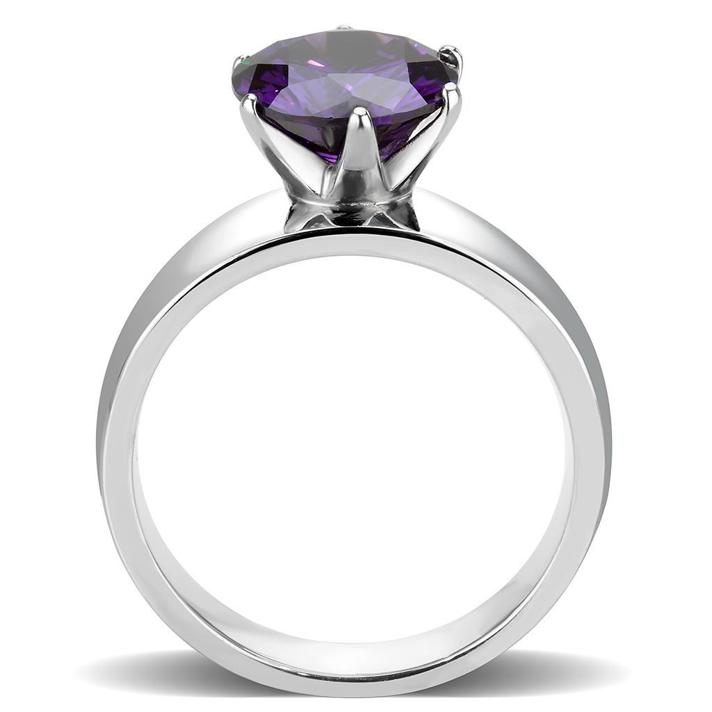 TK52002 - High polished (no plating) Stainless Steel Ring with AAA Grade CZ in Amethyst