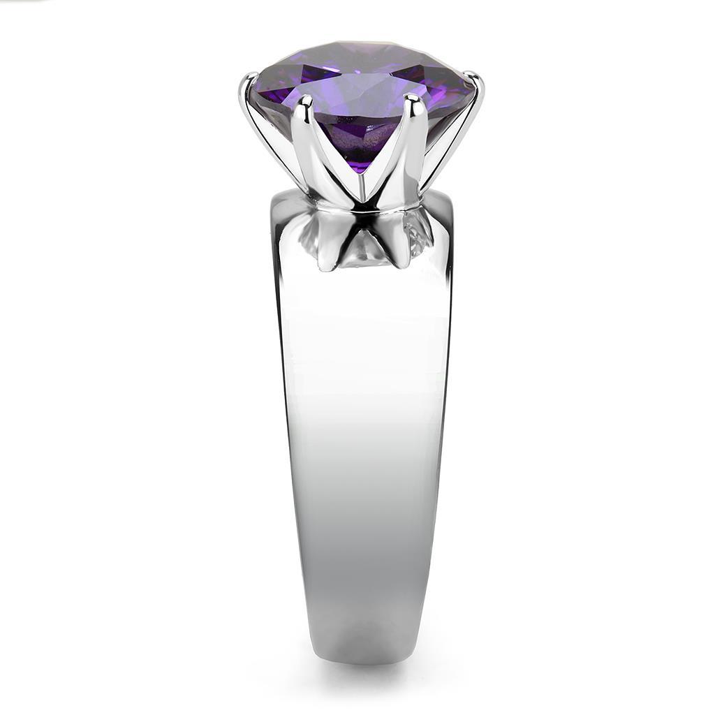 TK52002 - High polished (no plating) Stainless Steel Ring with AAA Grade CZ in Amethyst