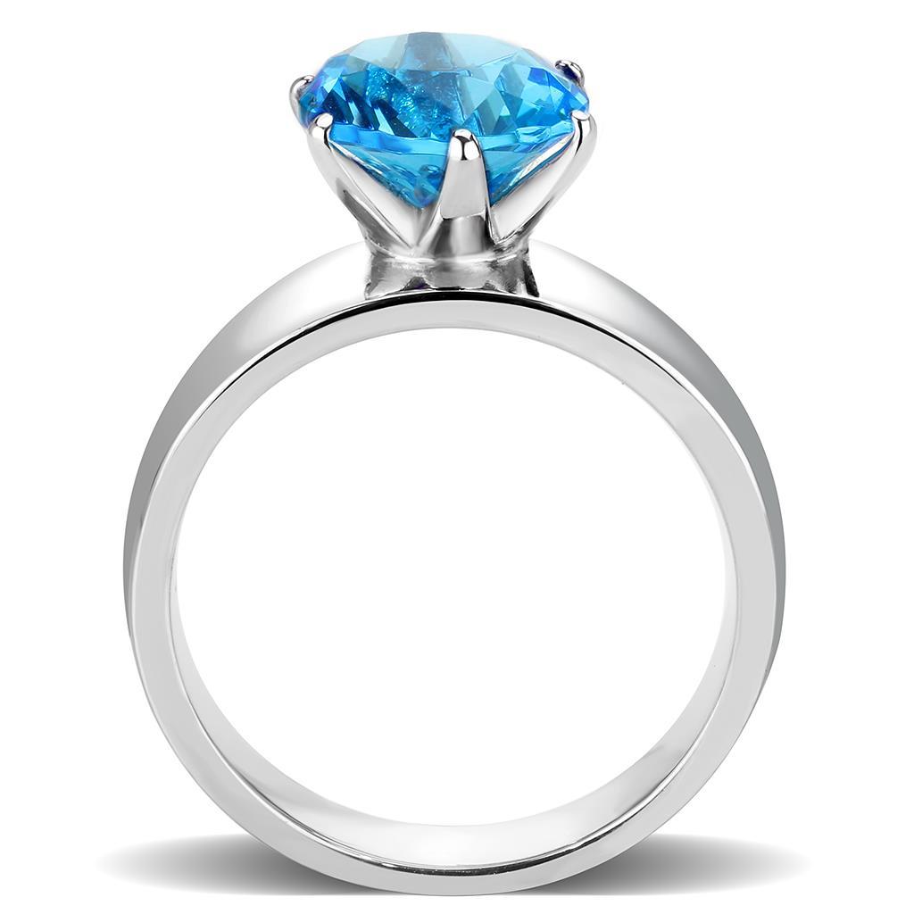 TK52003 - High polished (no plating) Stainless Steel Ring with Synthetic Glass in Sea Blue