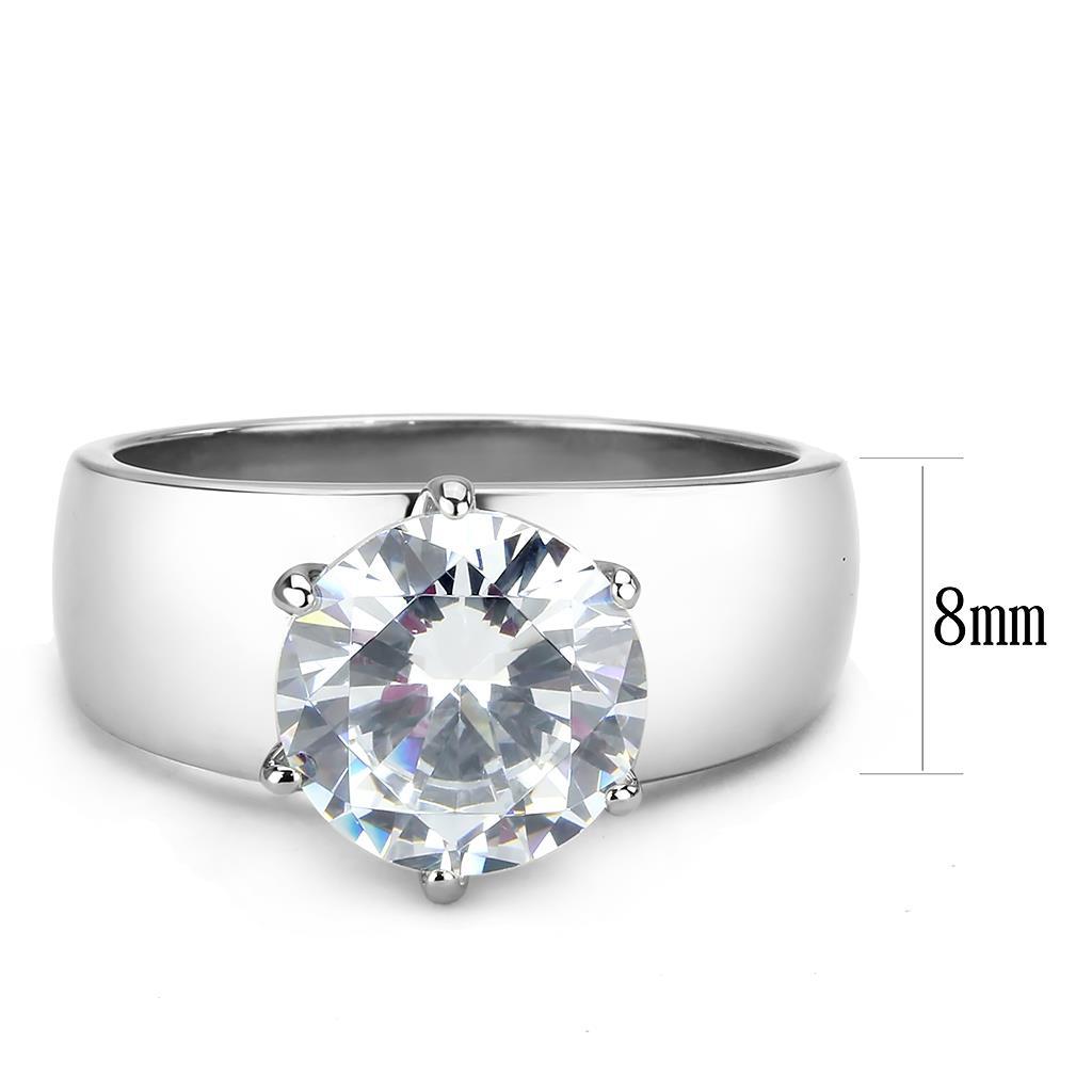 TK52004 - High polished (no plating) Stainless Steel Ring with AAA Grade CZ in Clear