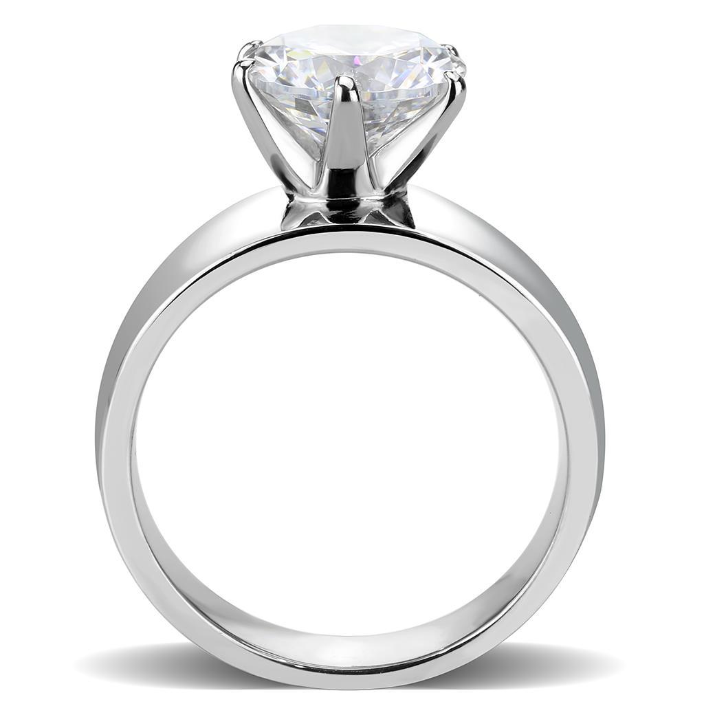 TK52004 - High polished (no plating) Stainless Steel Ring with AAA Grade CZ in Clear