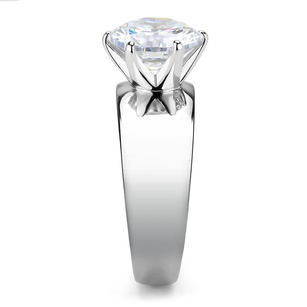 TK52004 - High polished (no plating) Stainless Steel Ring with AAA Grade CZ in Clear