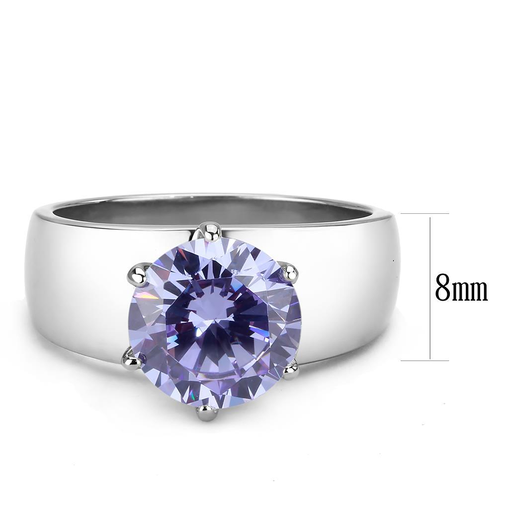 TK52006 - High polished (no plating) Stainless Steel Ring with AAA Grade CZ in Light Amethyst