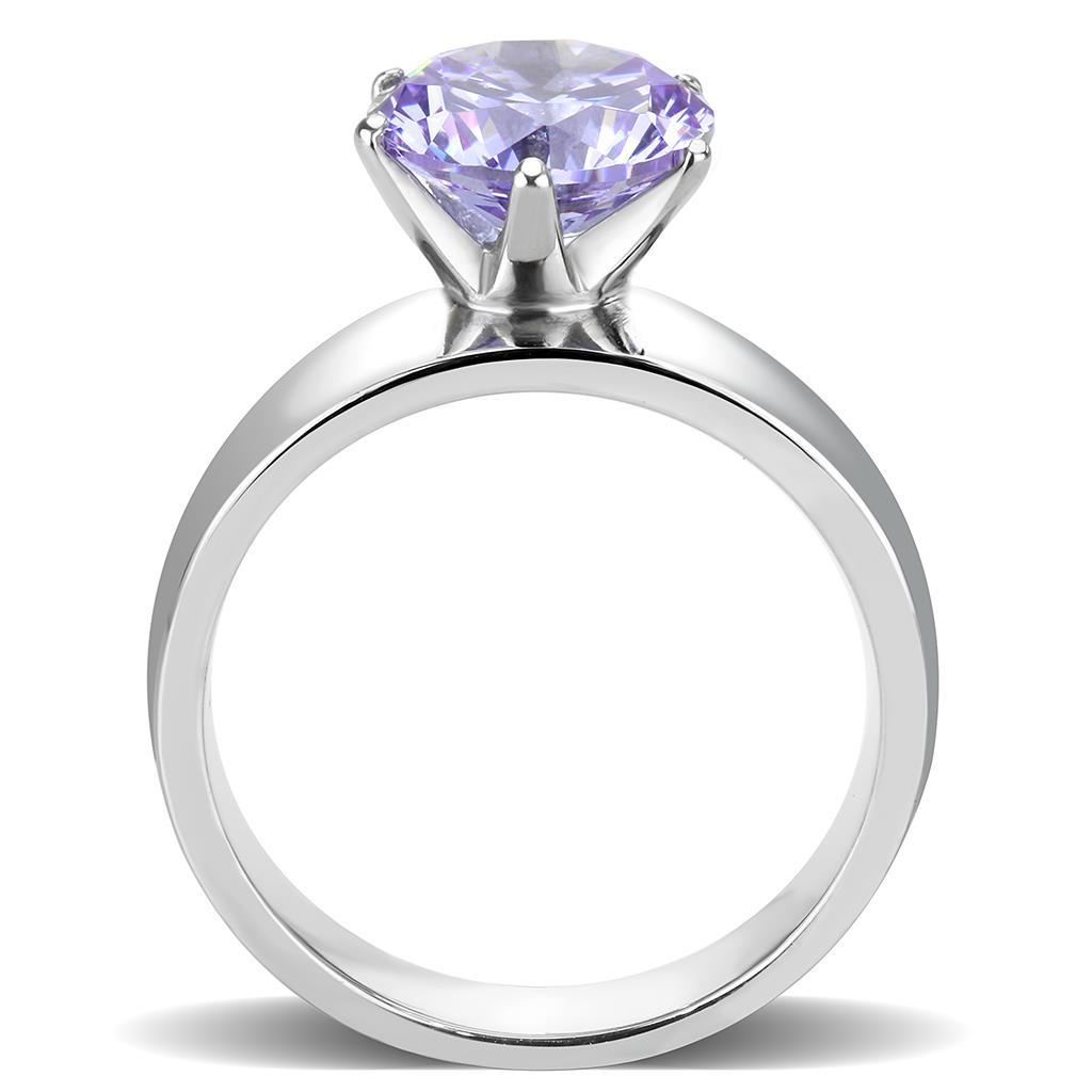 TK52006 - High polished (no plating) Stainless Steel Ring with AAA Grade CZ in Light Amethyst