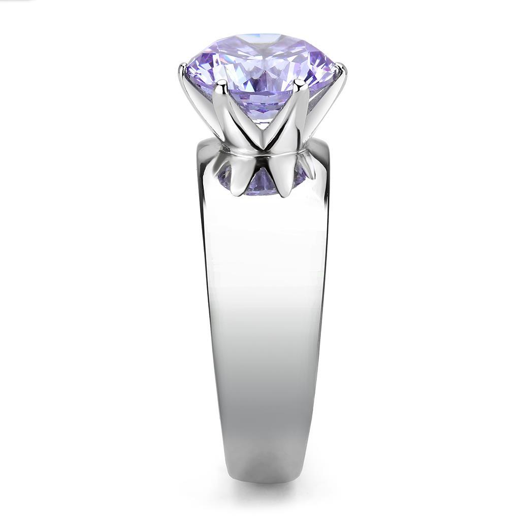 TK52006 - High polished (no plating) Stainless Steel Ring with AAA Grade CZ in Light Amethyst
