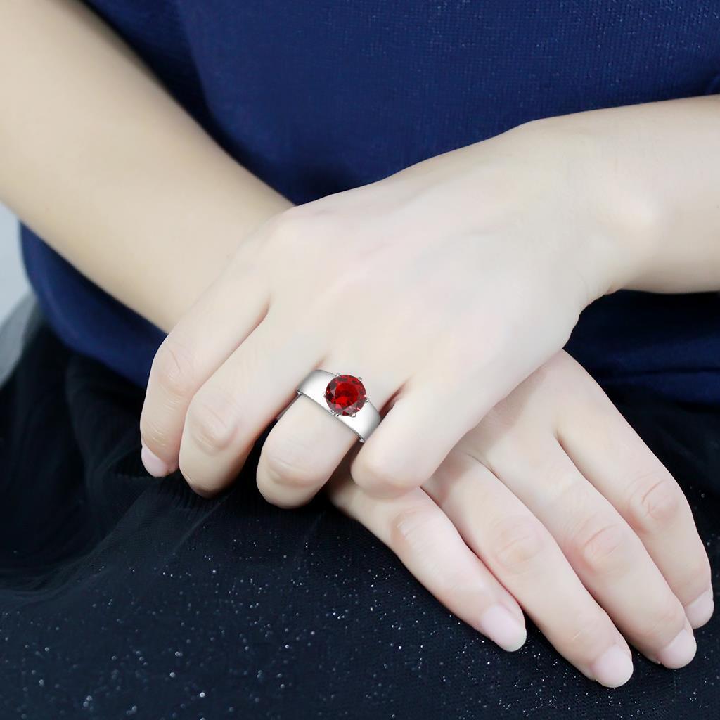TK52007 - High polished (no plating) Stainless Steel Ring with Synthetic Glass in Siam