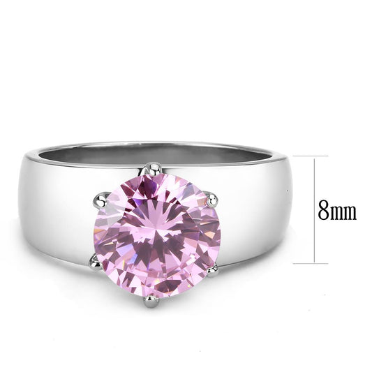 TK52010 - High polished (no plating) Stainless Steel Ring with AAA Grade CZ  in Rose