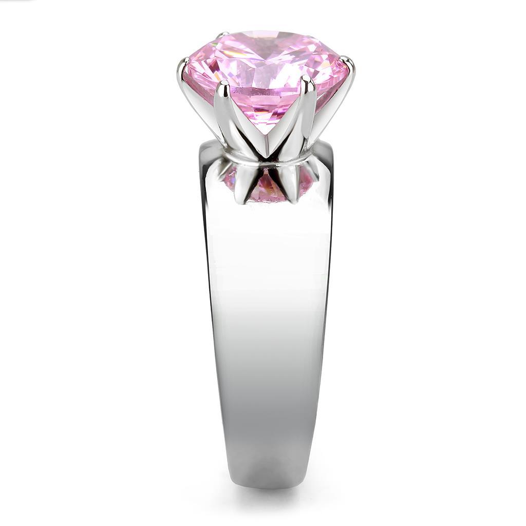 TK52010 - High polished (no plating) Stainless Steel Ring with AAA Grade CZ in Rose