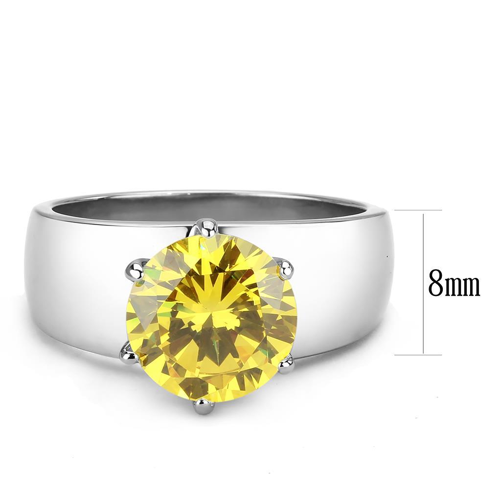 TK52011 - High polished (no plating) Stainless Steel Ring with AAA Grade CZ in Topaz