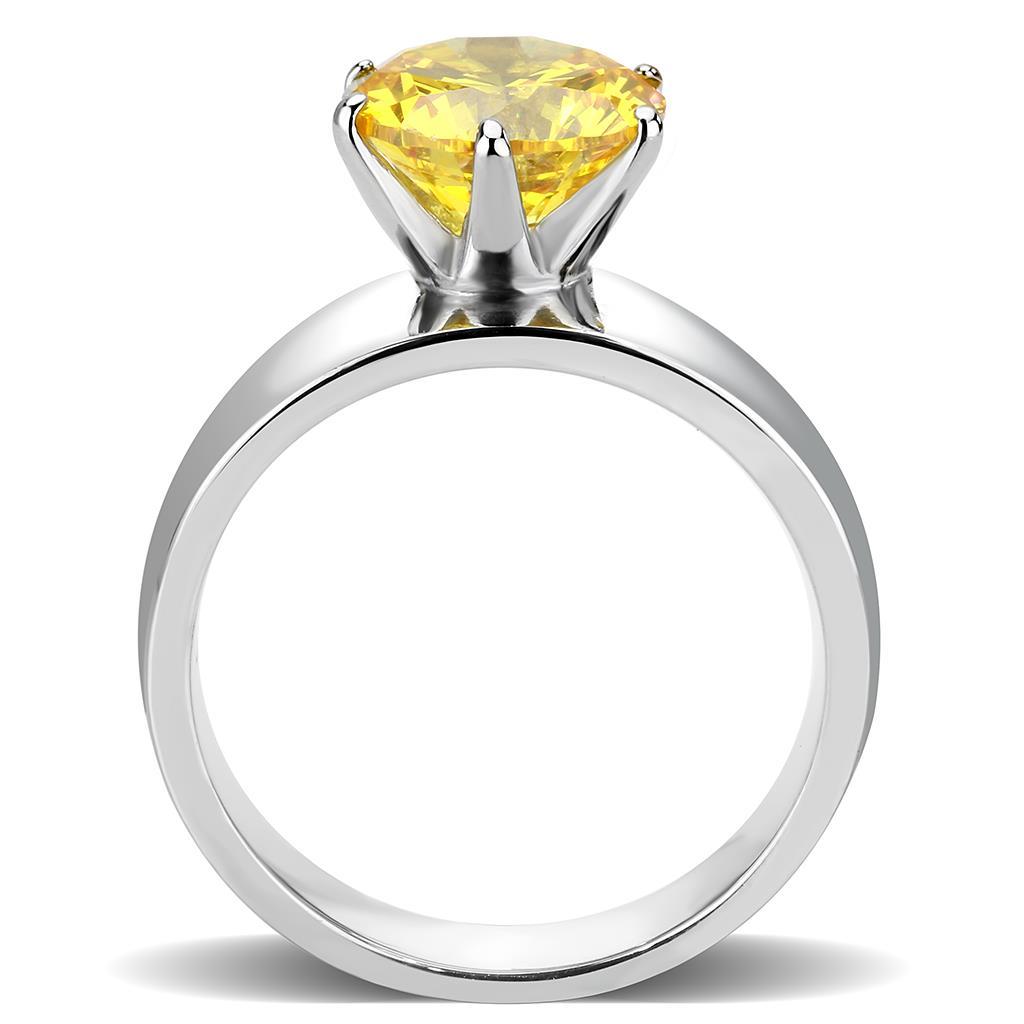 TK52011 - High polished (no plating) Stainless Steel Ring with AAA Grade CZ in Topaz