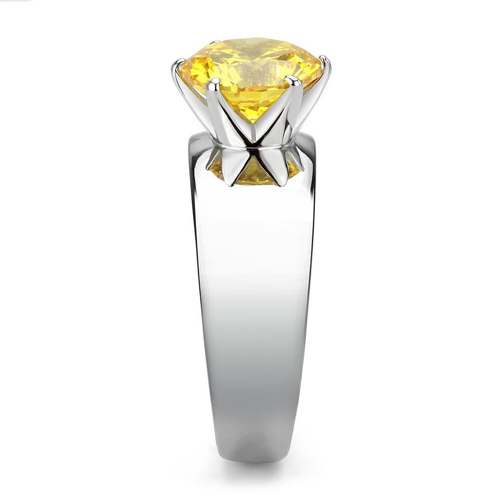 TK52011 - High polished (no plating) Stainless Steel Ring with AAA Grade CZ in Topaz