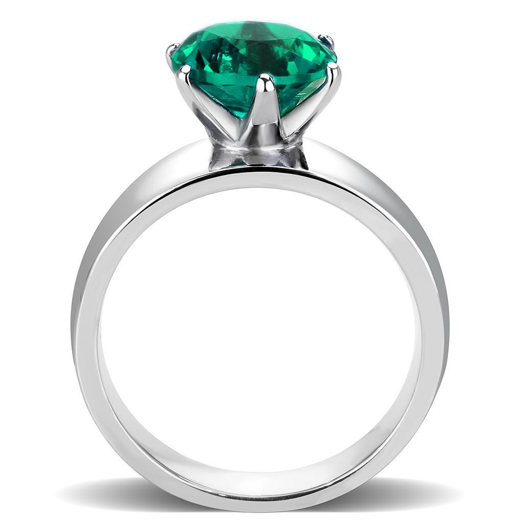 TK52012 - High polished (no plating) Stainless Steel Ring with Synthetic Glass in Blue Zircon