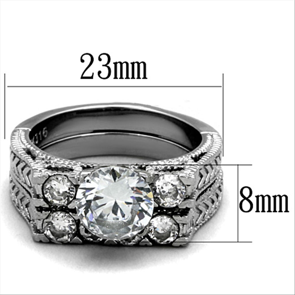 TK5X019 - High polished (no plating) Stainless Steel Ring with AAA Grade CZ in Clear