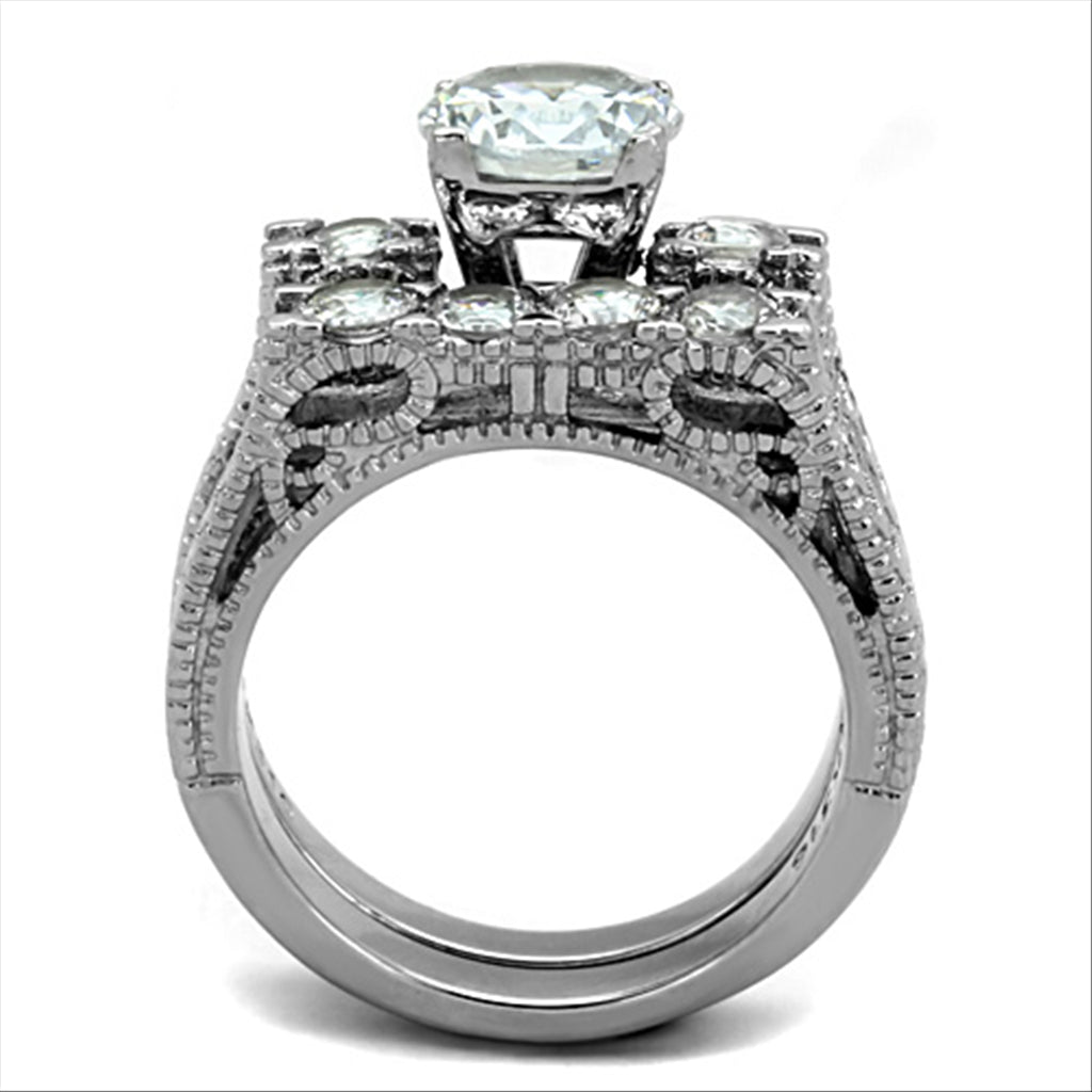 TK5X019 - High polished (no plating) Stainless Steel Ring with AAA Grade CZ in Clear