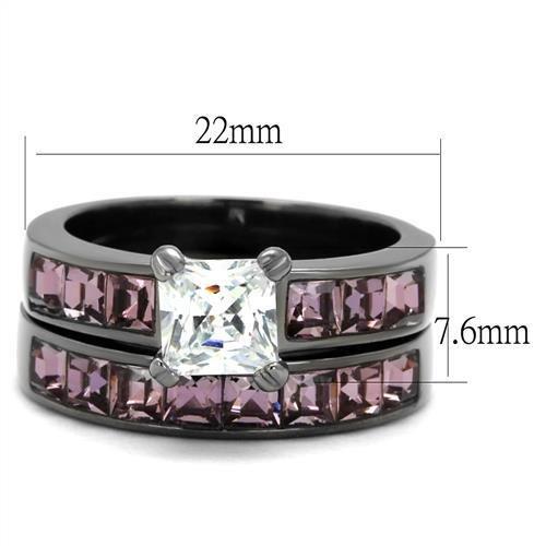 TK61206LJ - IP Light Black (IP Gun) Stainless Steel Ring with AAA Grade CZ in Clear