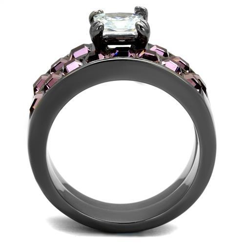 TK61206LJ - IP Light Black (IP Gun) Stainless Steel Ring with AAA Grade CZ in Clear