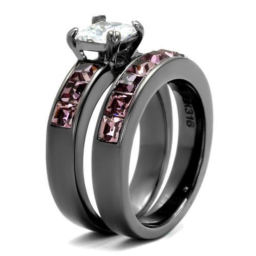 TK61206LJ - IP Light Black (IP Gun) Stainless Steel Ring with AAA Grade CZ in Clear