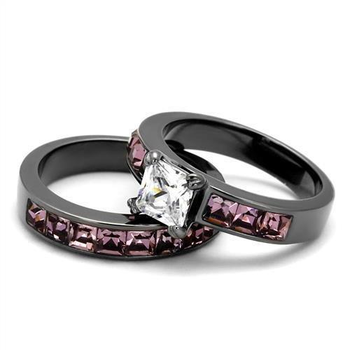 TK61206LJ - IP Light Black (IP Gun) Stainless Steel Ring with AAA Grade CZ in Clear