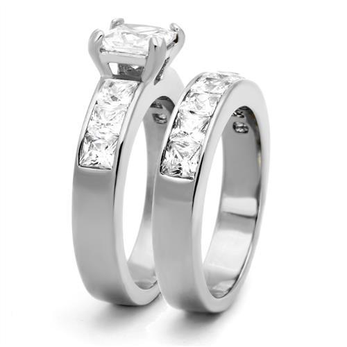 TK61206 - High polished (no plating) Stainless Steel Ring with AAA Grade CZ in Clear