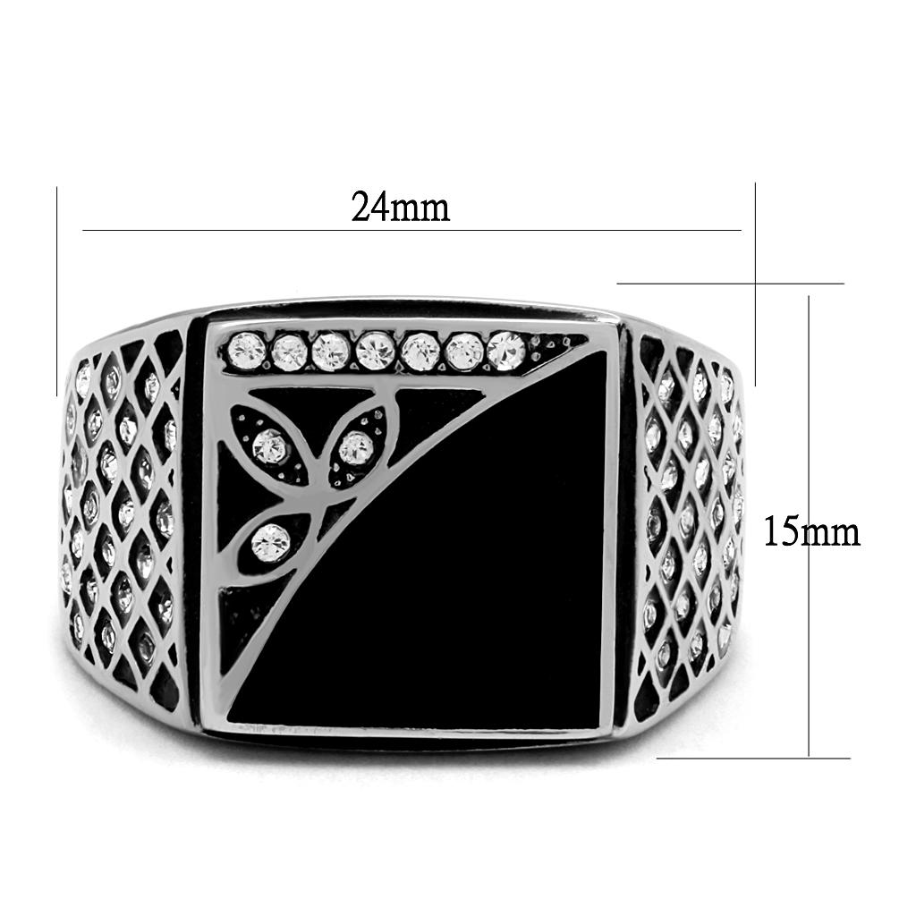TK711 - High polished (no plating) Stainless Steel Ring with Top Grade Crystal in Clear