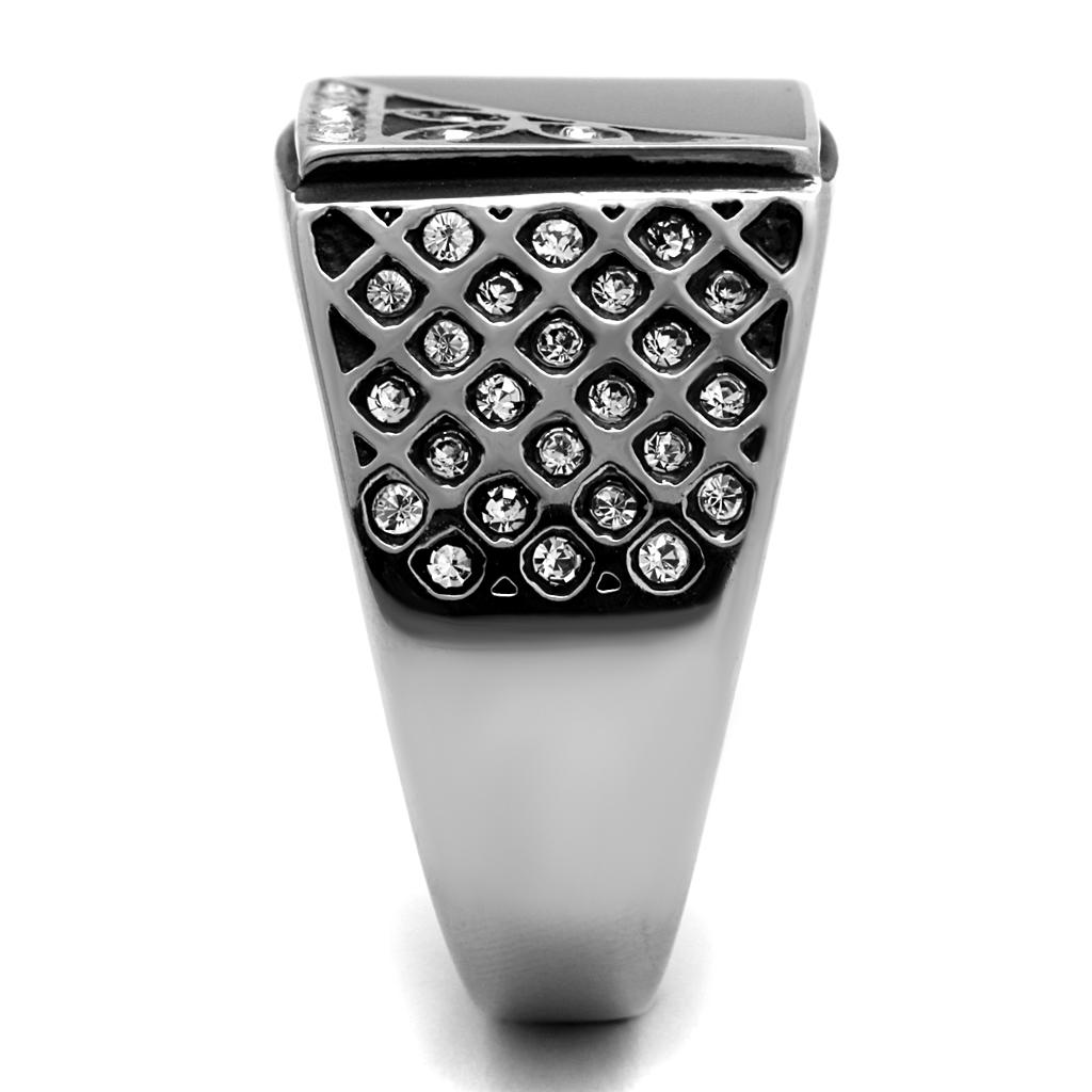 TK711 - High polished (no plating) Stainless Steel Ring with Top Grade Crystal in Clear