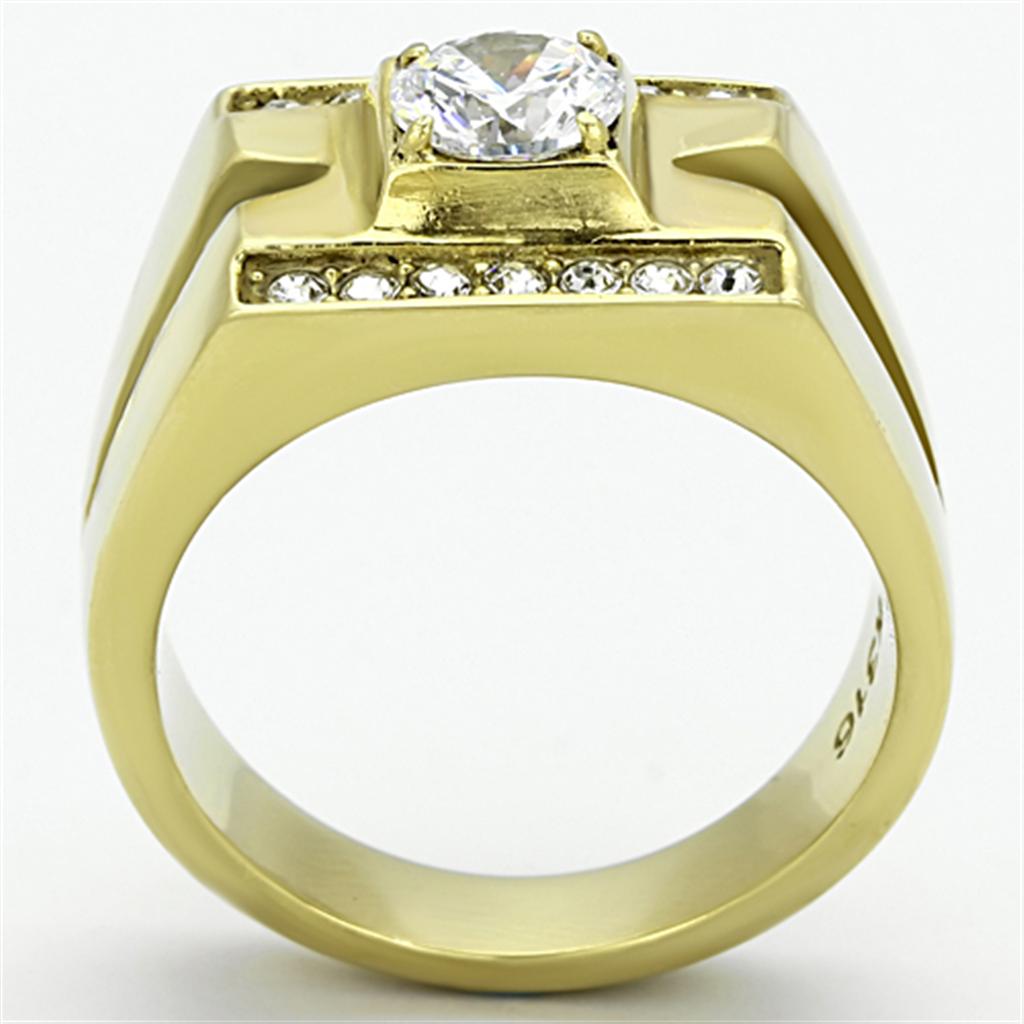 TK777 - IP Gold(Ion Plating) Stainless Steel Ring with AAA Grade CZ in Clear
