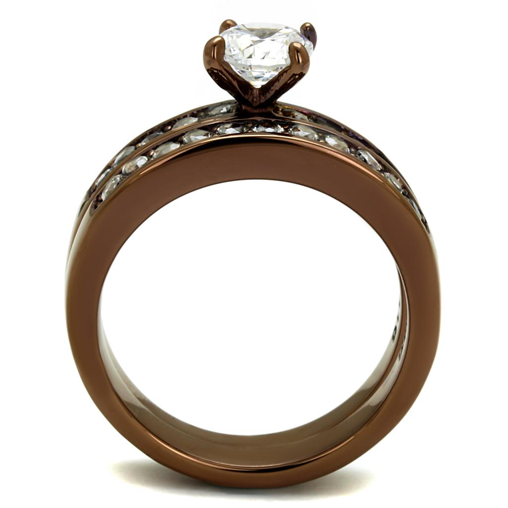 TK8X003LC - IP Coffee light Stainless Steel Ring with AAA Grade CZ in Clear