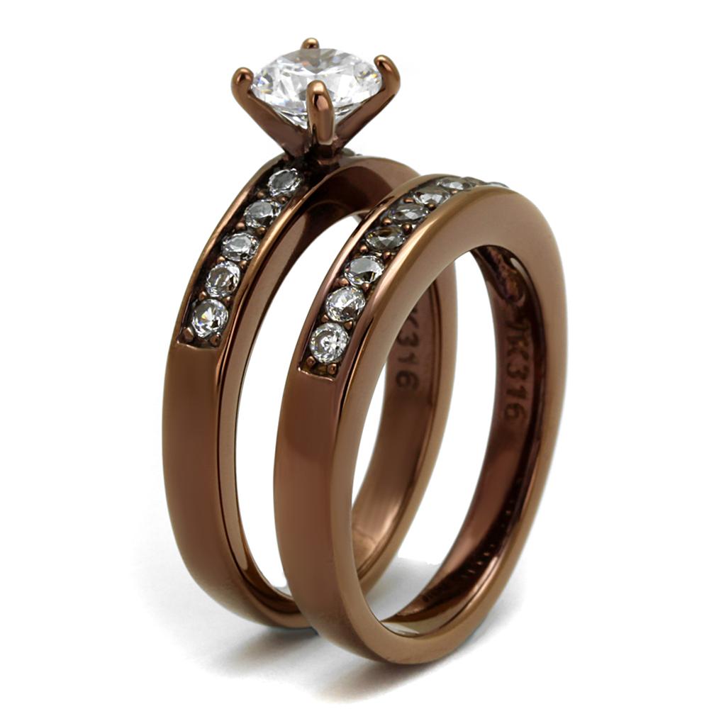 TK8X003LC - IP Coffee light Stainless Steel Ring with AAA Grade CZ in Clear