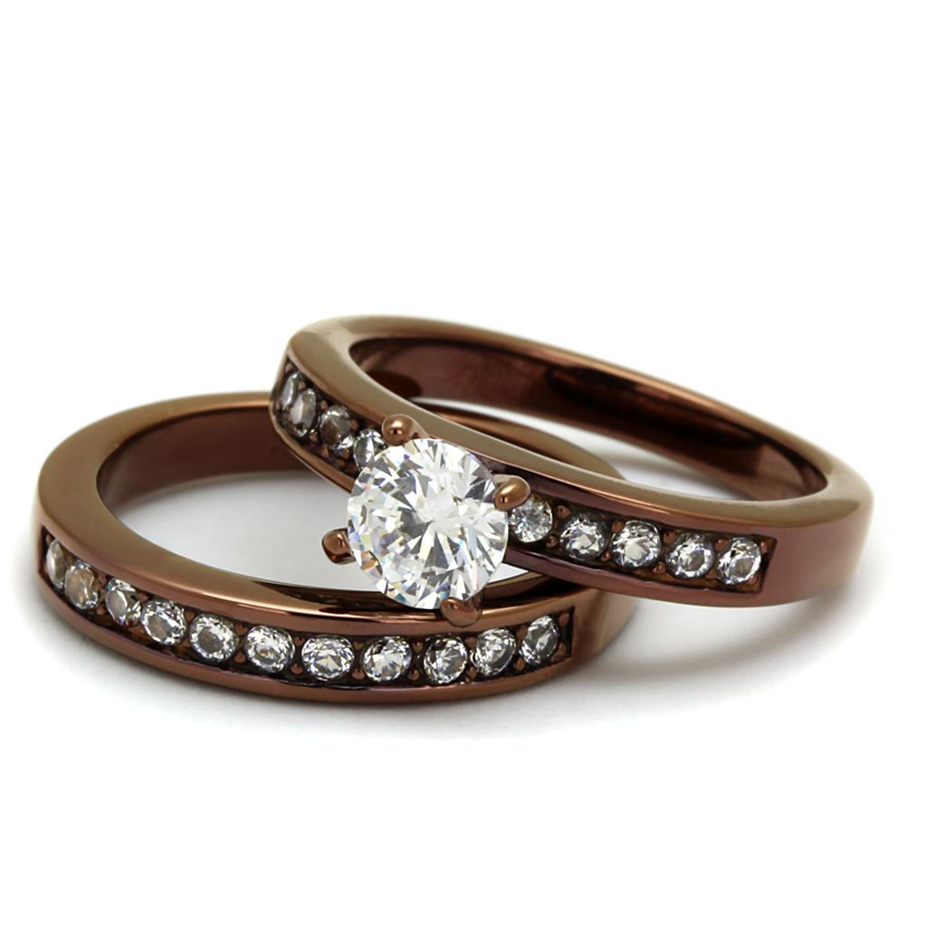 TK8X003LC - IP Coffee light Stainless Steel Ring with AAA Grade CZ in Clear