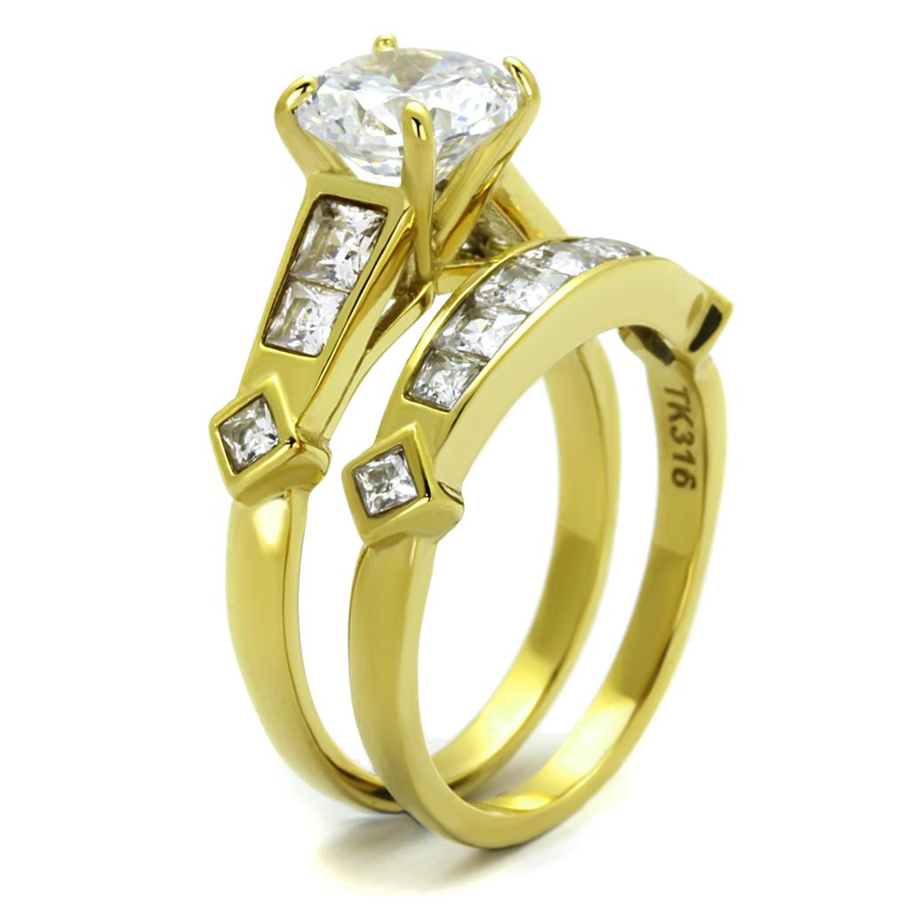 TK8X040 - IP Gold(Ion Plating) Stainless Steel Ring with AAA Grade CZ in Clear