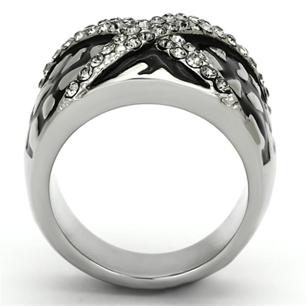 TK921 - High polished (no plating) Stainless Steel Ring with Top Grade Crystal in Black Diamond