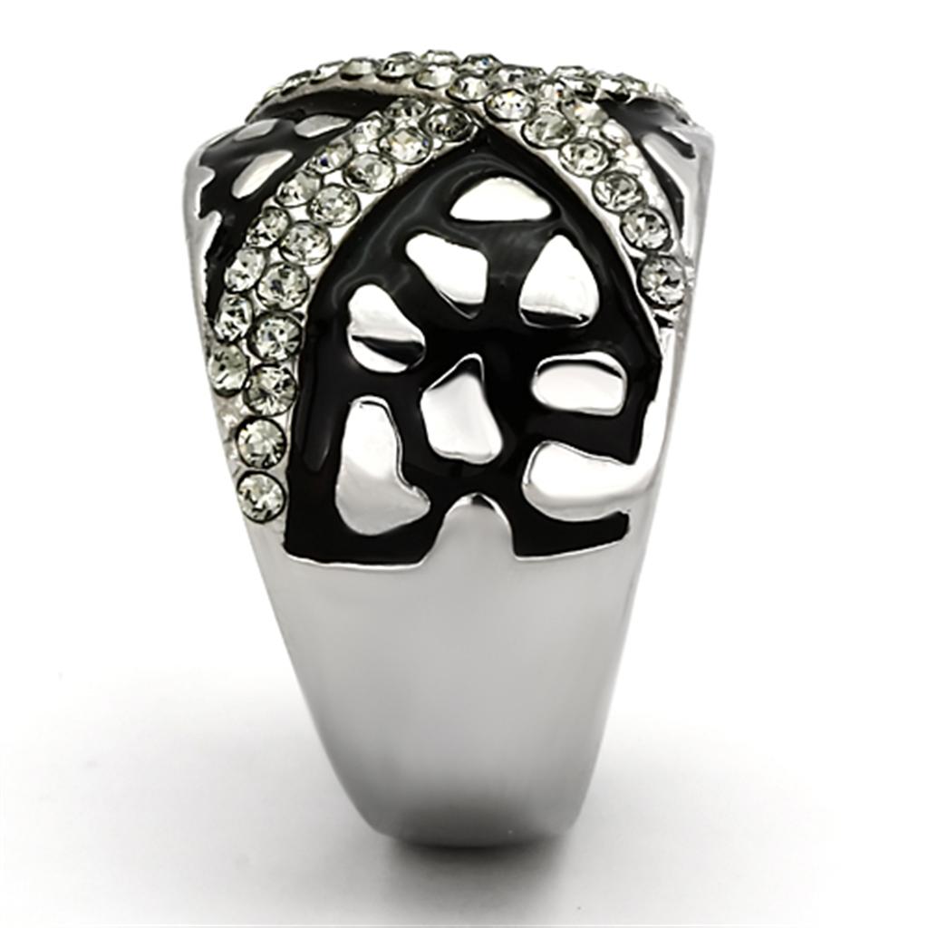 TK921 - High polished (no plating) Stainless Steel Ring with Top Grade Crystal in Black Diamond
