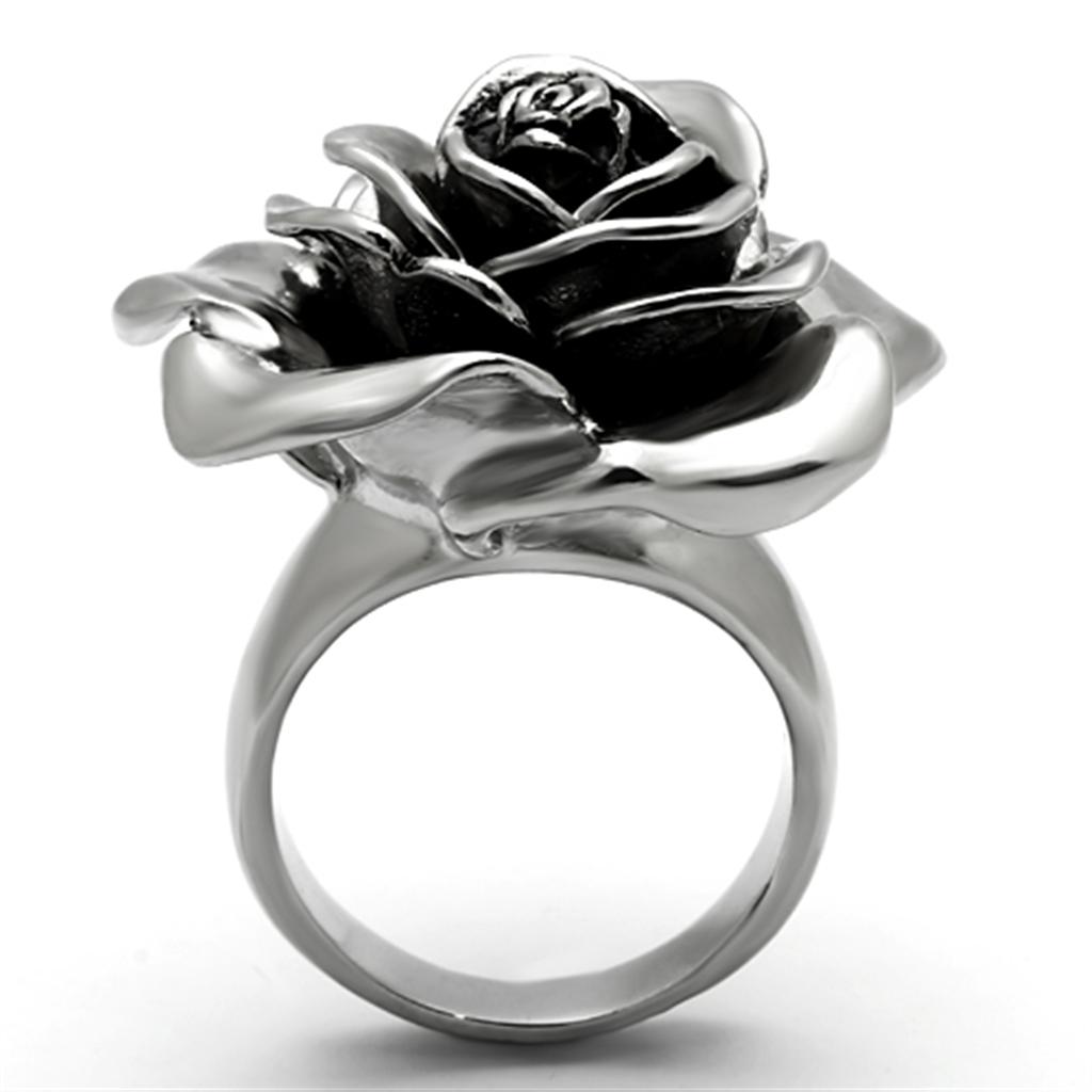 TK923 - High polished (no plating) Stainless Steel Ring with Epoxy in Jet