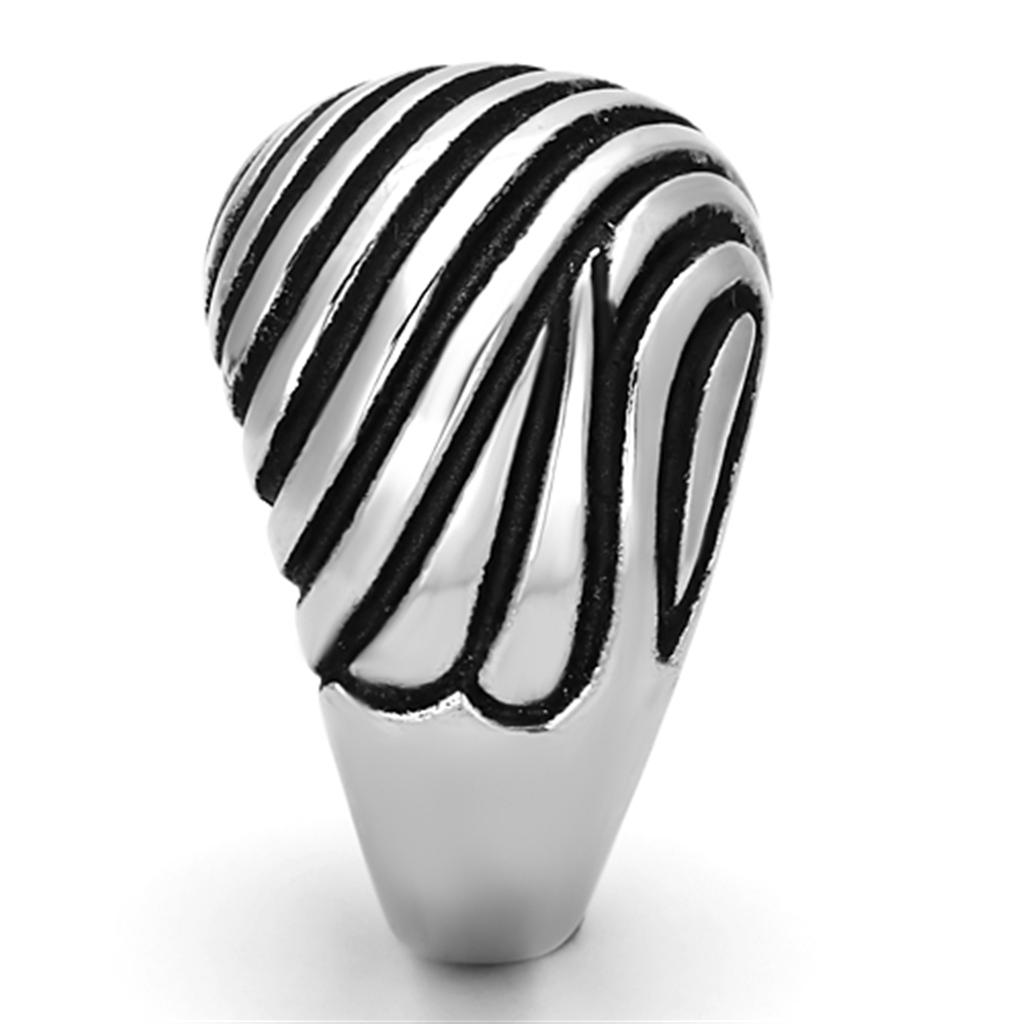 TK929 - High polished (no plating) Stainless Steel Ring with Epoxy in Jet