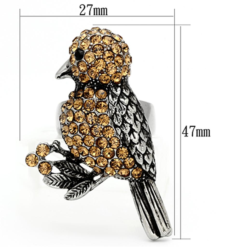 TK932 - High polished (no plating) Stainless Steel Ring with Top Grade Crystal in Smoked Quartz