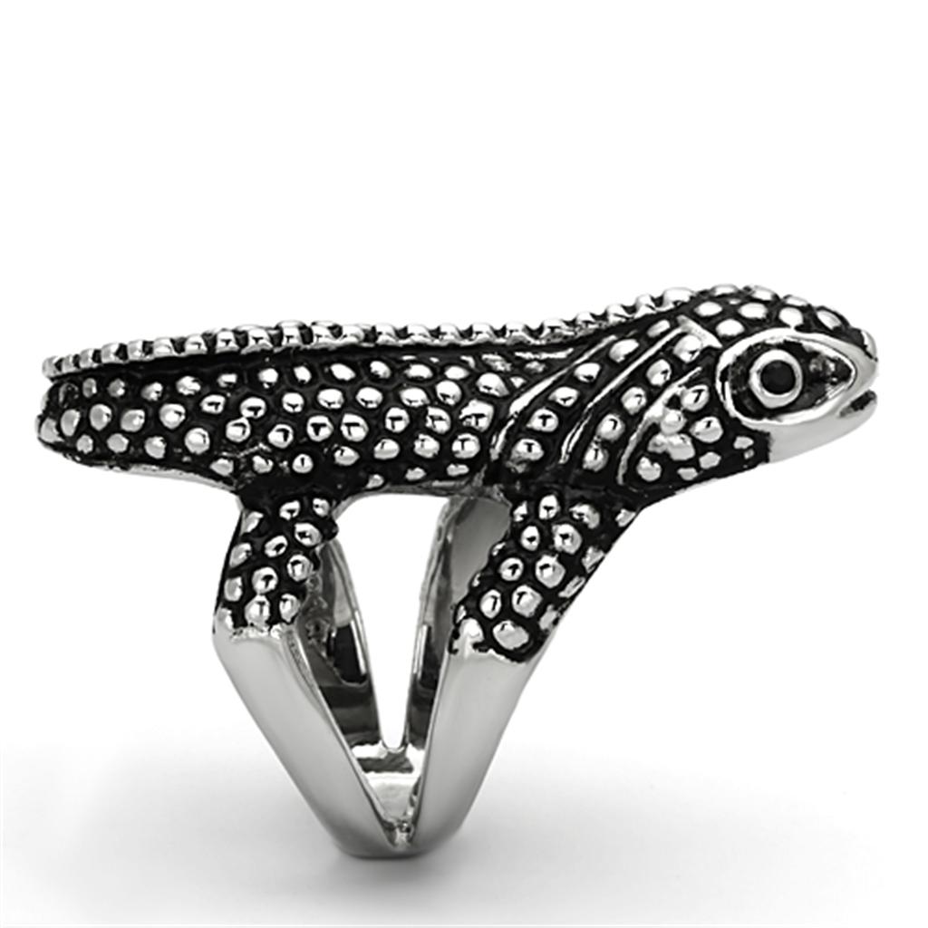 TK933 - High polished (no plating) Stainless Steel Ring with Top Grade Crystal in Jet