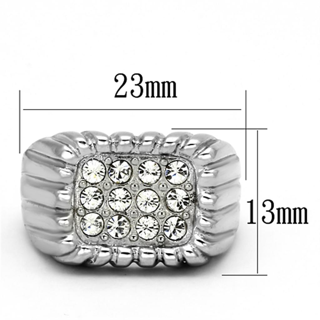 TK940 - High polished (no plating) Stainless Steel Ring with Top Grade Crystal in Clear