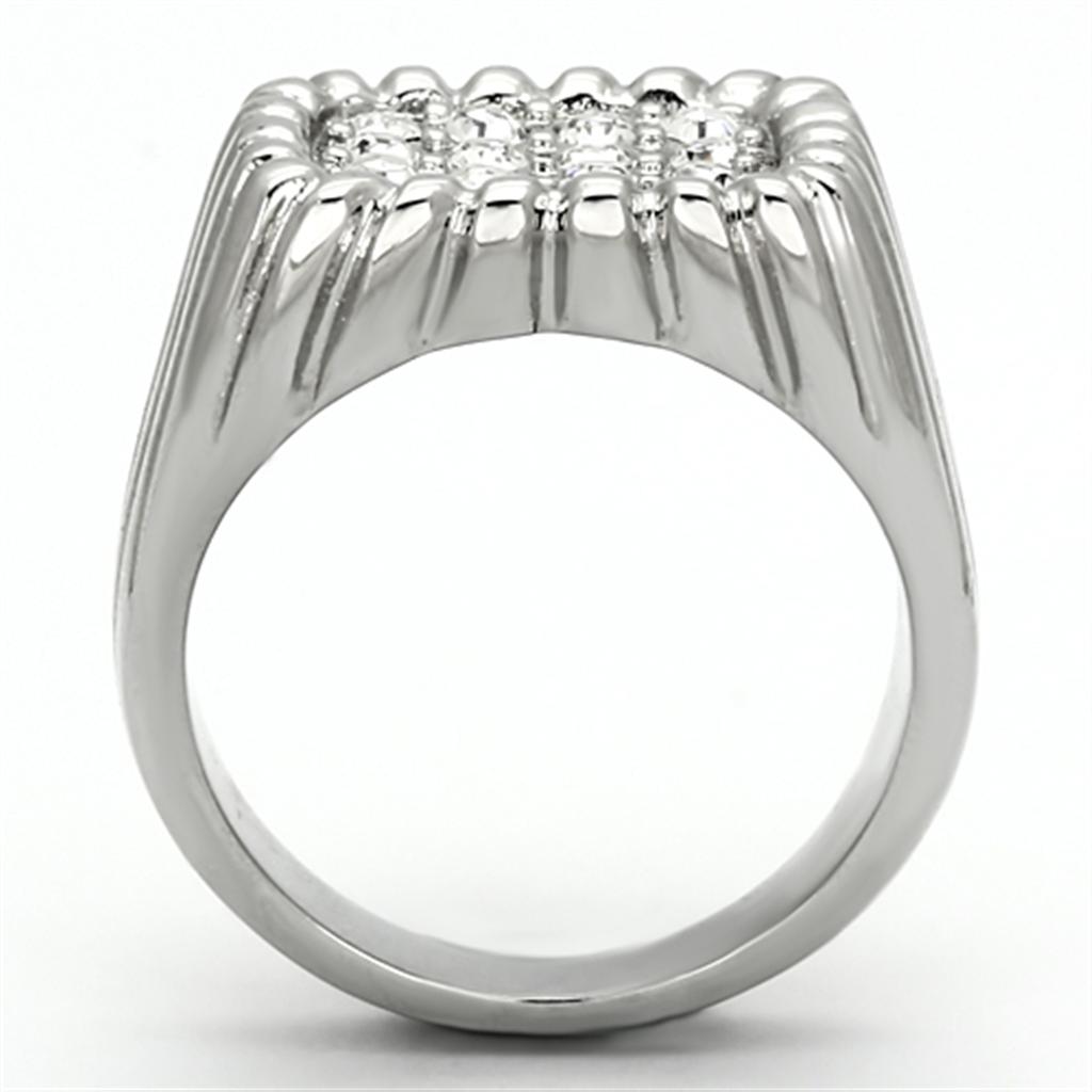 TK940 - High polished (no plating) Stainless Steel Ring with Top Grade Crystal in Clear