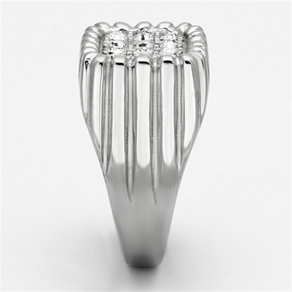 TK940 - High polished (no plating) Stainless Steel Ring with Top Grade Crystal in Clear