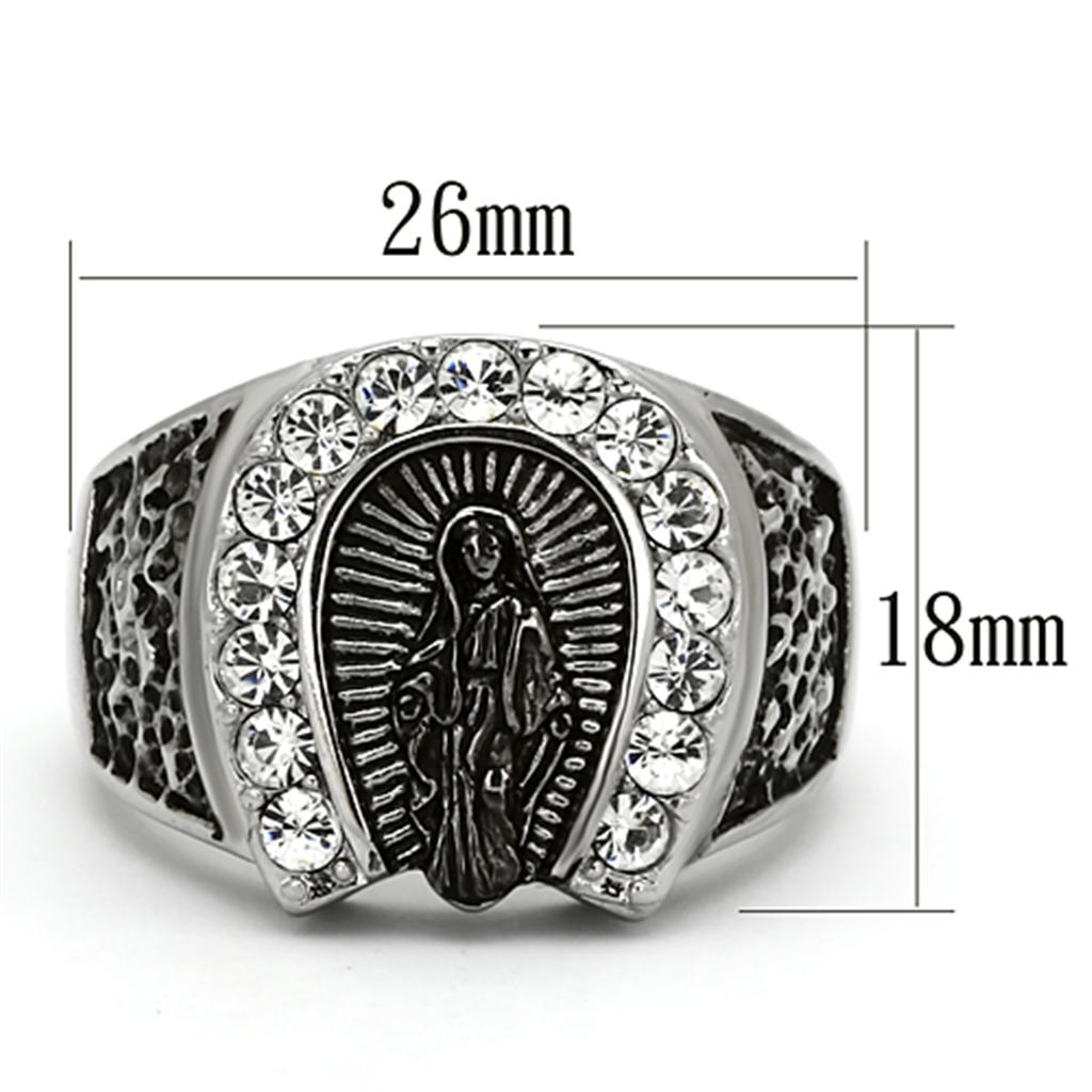 TK942 - High polished (no plating) Stainless Steel Ring with Top Grade Crystal in Clear