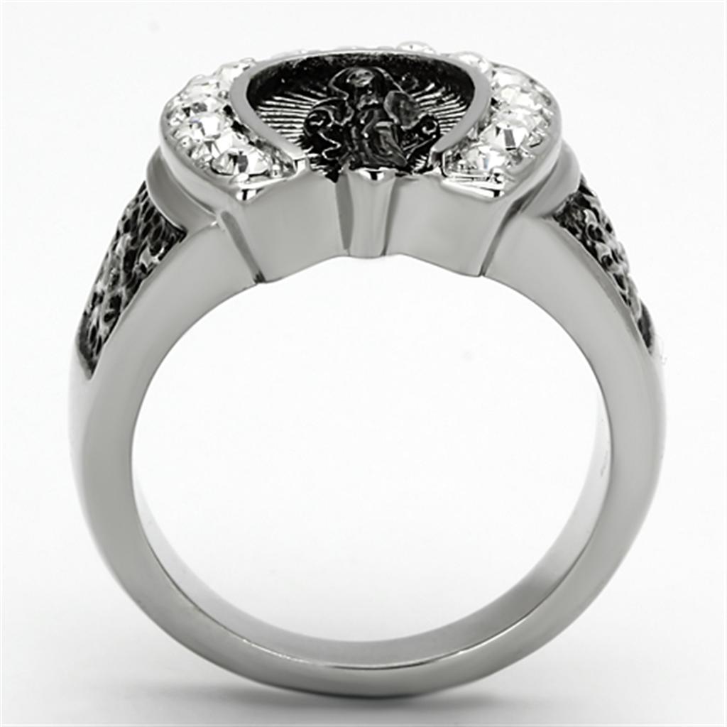 TK942 - High polished (no plating) Stainless Steel Ring with Top Grade Crystal in Clear