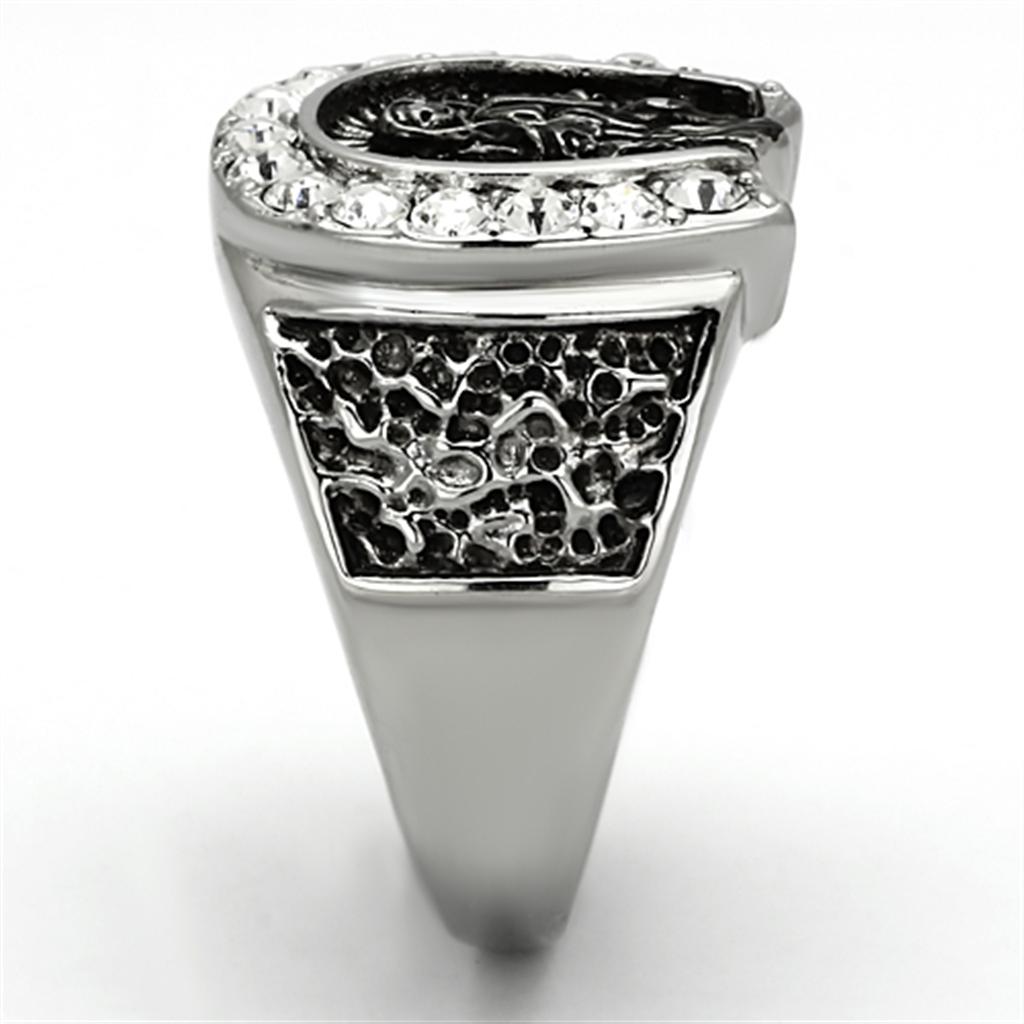 TK942 - High polished (no plating) Stainless Steel Ring with Top Grade Crystal in Clear