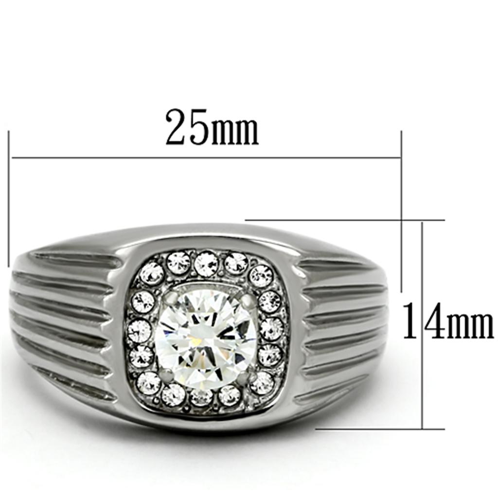 TK943 - High polished (no plating) Stainless Steel Ring with AAA Grade CZ in Clear