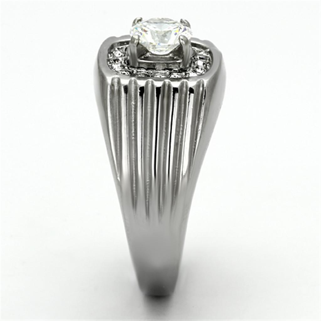 TK943 - High polished (no plating) Stainless Steel Ring with AAA Grade CZ in Clear