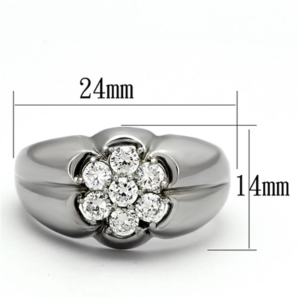 TK944 - High polished (no plating) Stainless Steel Ring with AAA Grade CZ in Clear