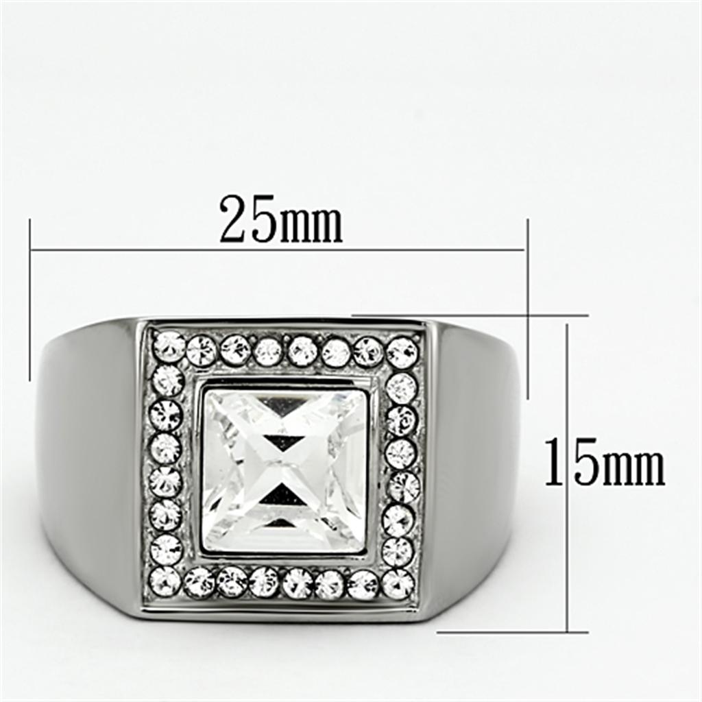 TK945 - High polished (no plating) Stainless Steel Ring with Top Grade Crystal in Clear