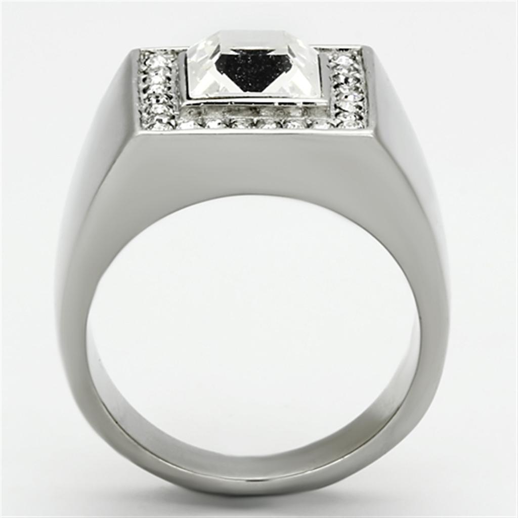 TK945 - High polished (no plating) Stainless Steel Ring with Top Grade Crystal in Clear
