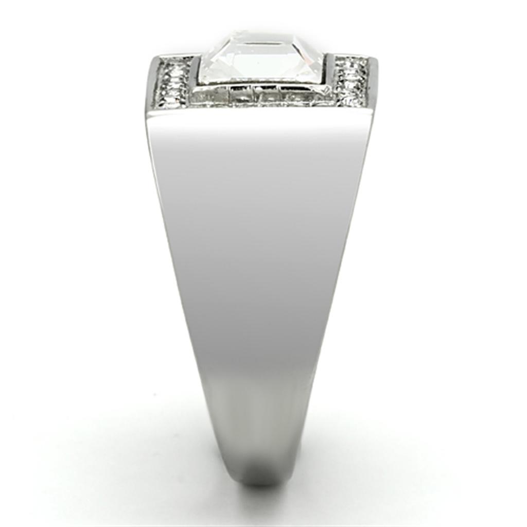 TK945 - High polished (no plating) Stainless Steel Ring with Top Grade Crystal in Clear