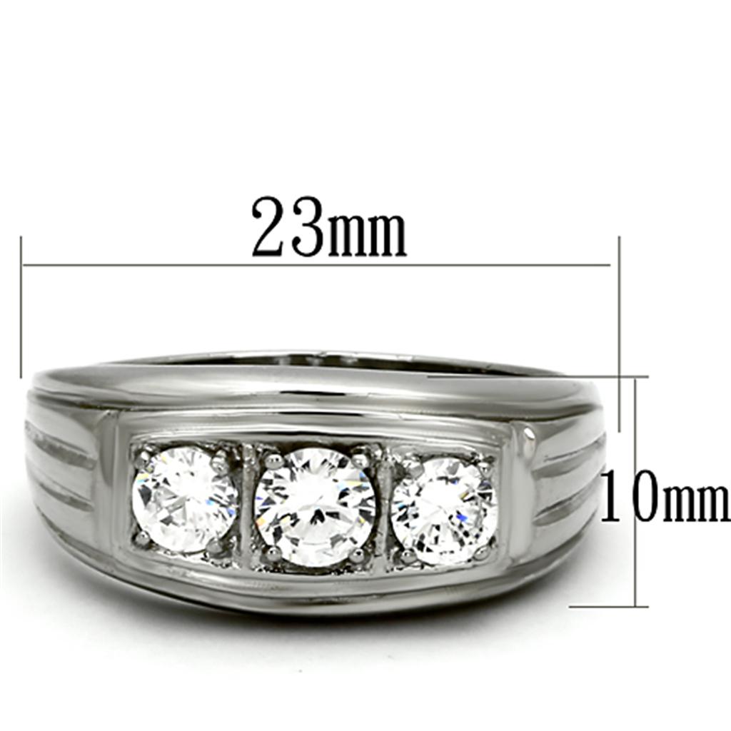 TK946 - High polished (no plating) Stainless Steel Ring with AAA Grade CZ in Clear