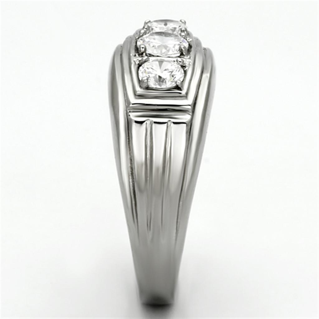 TK946 - High polished (no plating) Stainless Steel Ring with AAA Grade CZ in Clear